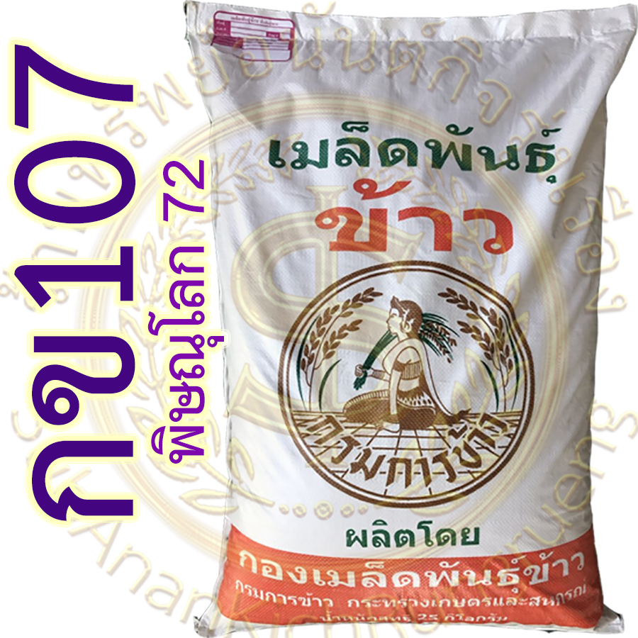 เมล็ดพันธุ์ข้าว กข107 (พิษณุโลก 72) กรมการข้าว อายุสั้นผลผลิตสูง (89-108 วัน) #ส่งฟรี #เก็บเงินปลายทาง